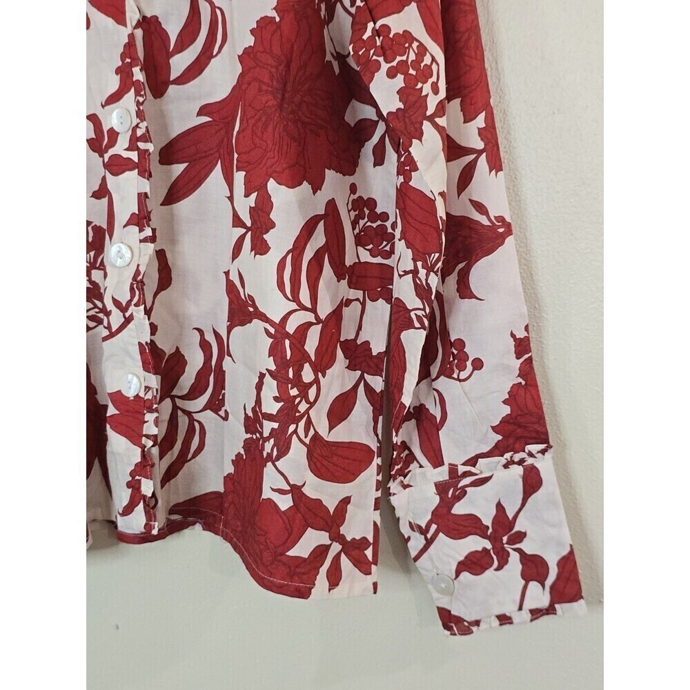 White & Red Floral Button-Up Blouse - Picture 4 of 13